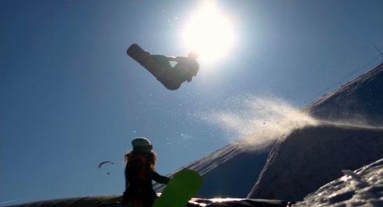 snowboarding in the sun